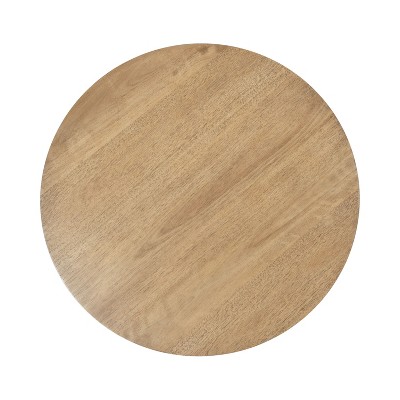 Natural Brown Round Wood and Metal Coffee Table with Storage