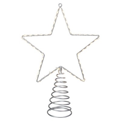 Kurt S. Adler 18" Lighted Silver Star Christmas Tree Topper, Warm White LED Lights