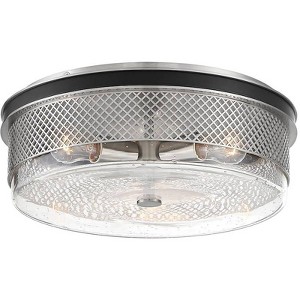 Minka Lavery Industrial Ceiling Light Flush Mount Fixture 15" Brushed Nickel 3-Light Seedy Glass Shade for Kitchen Bathroom House - 1 of 1