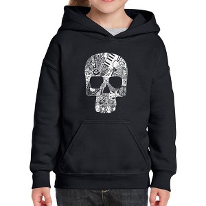 LA Pop Art Rock n Roll Skull - Girl's Word Art Hooded Sweatshirt - 1 of 4