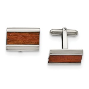 Black Bow Jewelry Men's Stainless Steel and Red Wood Inlay Rectangular Cuff Links - 1 of 3