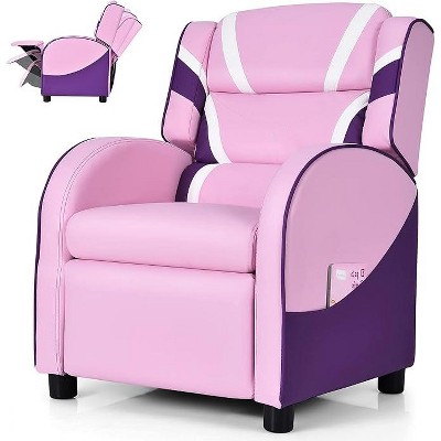 Costzon Kids Recliner, Gaming Chair with Footrest, Headrest, Lumbar Support & Side Pockets, Leather Lounge for Living & Gaming Room (Pink)