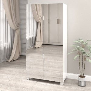 Vynxaria White 8-Tier Shoe Cabinet with Mirrored Door for Entryway - 1 of 4