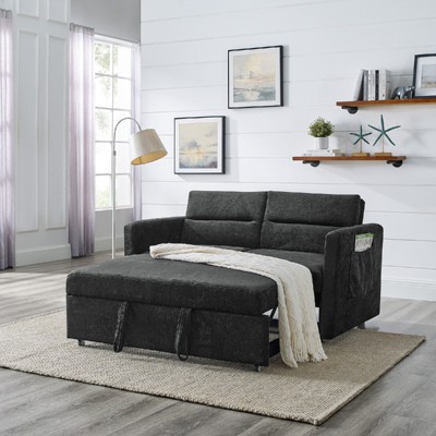 FONTOI Loveseats Sofa Bed with Pull-out Bed, Convertible Sleeper Couch with Adjsutable Back and Arm Pockets for Living Room, Black, 54.5"*31.5"*33"