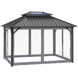 Outsunny 10x12 Hardtop Gazebo with Aluminum Frame, Permanent Metal Roof Gazebo Canopy with Netting for Garden, Patio, Backyard - 1 of 4