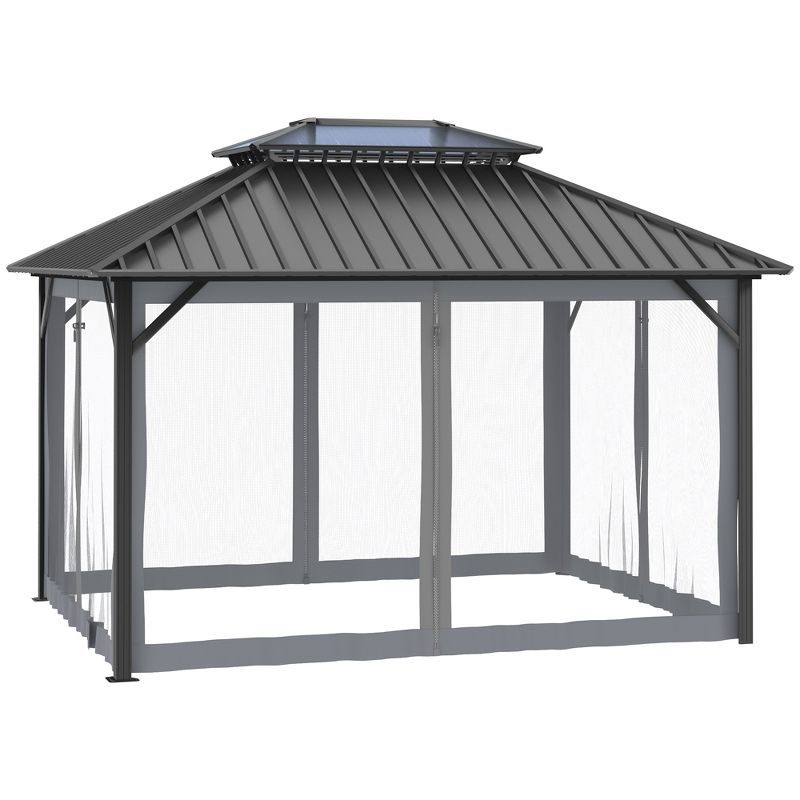 Outsunny 10x12 Hardtop Gazebo with Aluminum Frame, Permanent Metal Roof Gazebo Canopy with Netting for Garden, Patio, Backyard, 1 of 7