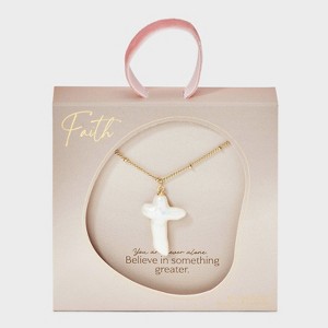 14K Gold Dipped Pearl Cross Necklace - Gold/Ivory - 1 of 4