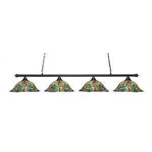 Toltec Lighting Oxford 4 - Light Island Pendant Light in  Matte Black with 19" Kaleidoscope Art Glass Shade - 1 of 1