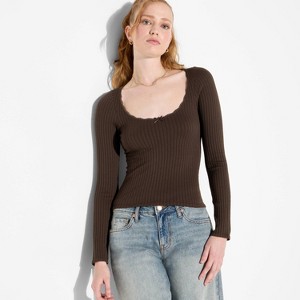 Women's Long Sleeve Seamless Squareneck Blouse - Wild Fable™ - 1 of 4