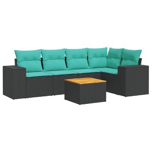vidaXL 6 Piece Patio Sofa Set with Cushions Black Poly Rattan - 1 of 4