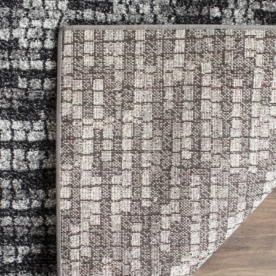 Light Grey and Charcoal Floral Synthetic Round Rug