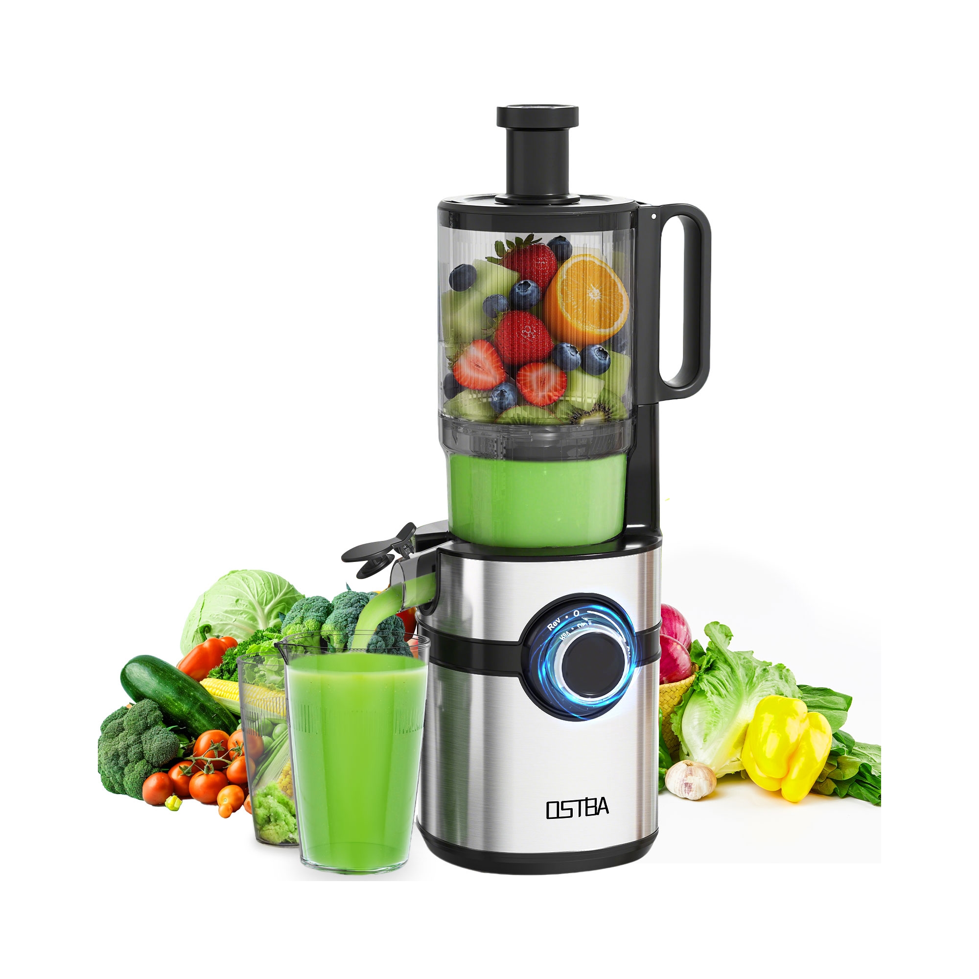 OSTBA Cold Press Juicer, 5'' Wide Feed Chute Juice Maker,High Juice Yield, Easy to Clean