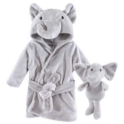 Hudson Baby Infant Unisex Plush Bathrobe and Toy Set, Gray Elephant, One Size