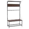 Rowan Wood Grain and Metal Hall Tree Bench and Shoe RackBrown - CorLiving: Entryway Storage, 10 Hooks, Two-Tone Finish - 2 of 4
