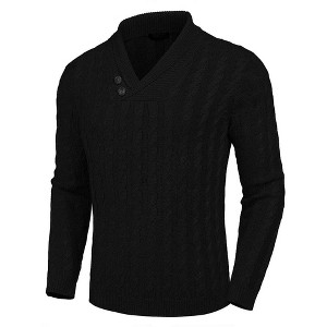 COOFANDY Men's Shawl Collar Pullover Sweater Slim Fit Casual Button Cable Knit Sweaters - 1 of 4