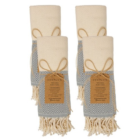 Deerlux QI004005.GY.4 Deerlux 100% Cotton Turkish Hand Towels, Set of 4 18 x 40 Diamond Peshtemal Kitchen and Bath Towels, Gray
