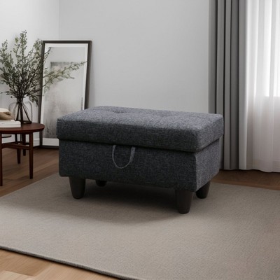 DOMETOUR Linen Living Room Ottoman - Stylish Upholstered Footstool for Modern Spaces Black Gray