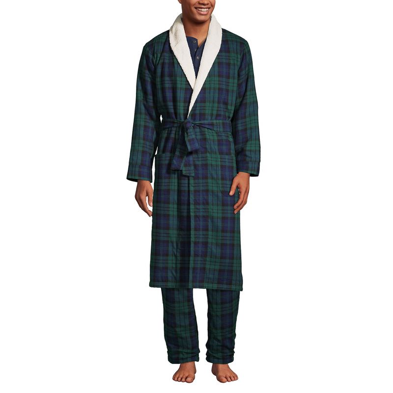 Lands' End Men's High Pile Fleece Lined Flannel Robe, 1 of 4