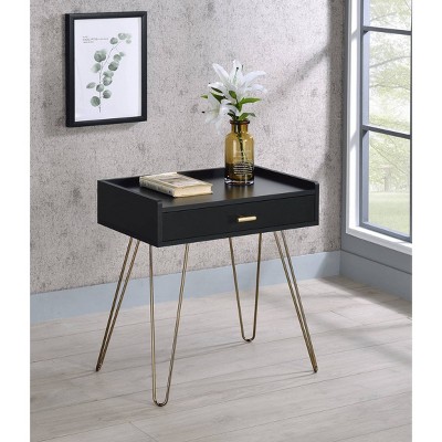 27" Round Black Wood & Metal Allen Accent Table with Storage