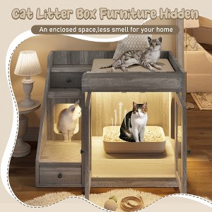 Whisen Hidden Cat Litter Box Enclosure with LED Light - 2 Storage Drawers, Multi-Functional Gray Side Table for Living Room, Discreet Indoor Cat House - 1 of 4