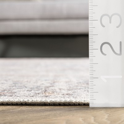 Gray Floral Synthetic 4' x 6' Washable Area Rug