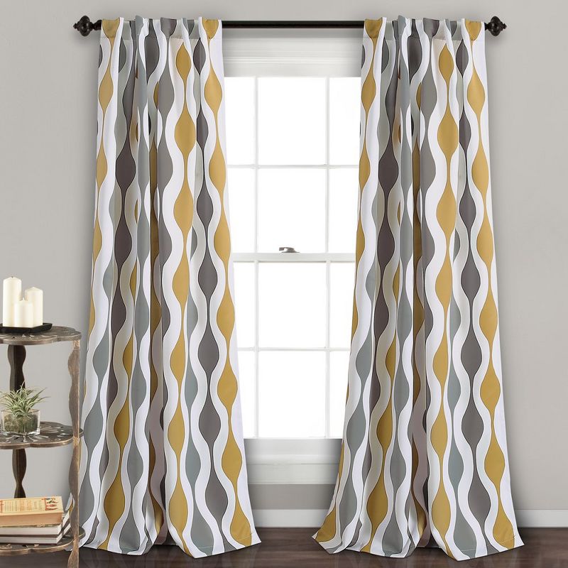 Home Boutique Mid Century Geo Light Filtering Window Curtain Panels Gold/Gray Set 52X95, 1 of 2