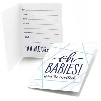 Big Dot of Happiness It's Twin Boys  - Fill In Blue Twins Baby Shower Invitations (8 count)