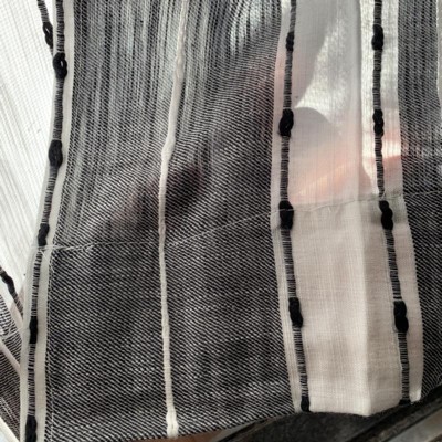 Set Of 2 Slub Textured Striped Cotton Cafe Curtain Tiers Black/white ...