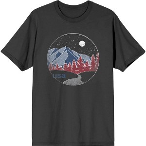 Americana Mountains and Trees Line Adult Crew Neck Short Sleeve Tee - 1 of 2