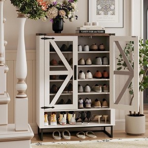 Shoe Cabinet with Ventilated Mesh Doors, Wooden Shoe Rack - 1 of 4