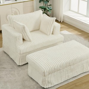 CAVINAS 47.8" Accent Chair with Ottoman, Modern Corduroy Sofa Chair Recliner Chair with Pillows and Footrest for Bedroom, Living Room - 1 of 4