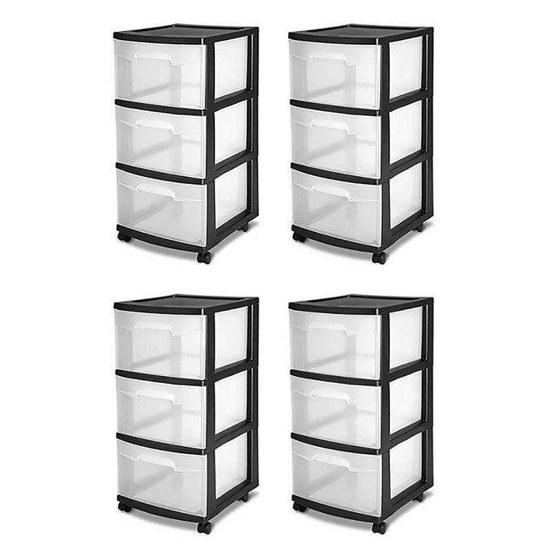 Sterilite 3-Drawer Plastic Rolling Storage Cart, Clear with Black Frame, 1 of 9