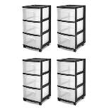 Sterilite 3-Drawer Plastic Rolling Storage Cart, Clear with Black Frame