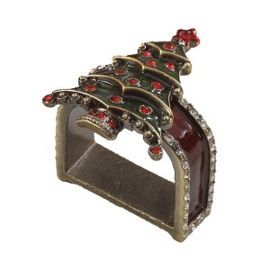 Saro Lifestyle Xmas Tree Napkin Ring, Green (Set of 4) - 1 of 2