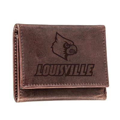 Evergreen NCAA Louisville Cardinals Brown Leather Trifold Wallet Officially Licensed with Gift Box