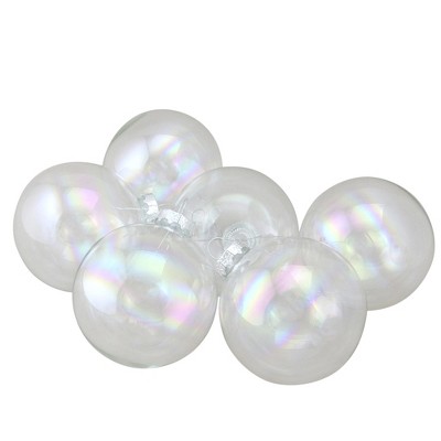 Northlight 6ct Clear and Silver Iridescent Glass Ball Christmas Ornament Set 3.25" (80mm)