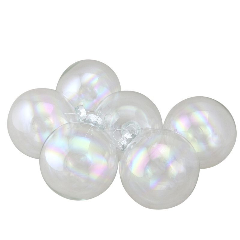 Northlight 6ct Clear and Silver Iridescent Glass Ball Christmas Ornament Set 3.25" (80mm), 1 of 4