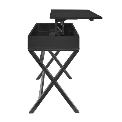 Black Wood Lift-Top Standing Desk with Drawer and Keyboard Tray