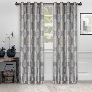 Traditional Medallion Jacquard Room Darkening Curtain 2-Panel Set with Grommet Topper - Blue Nile Mills