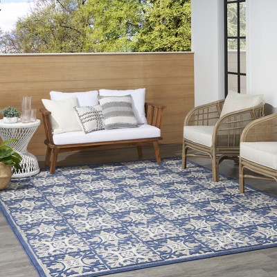 Aloha Modern Mosaic Blue Geometric 7'10" x 10'6" Outdoor Rug