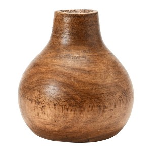 Storied Home Round Decorative Paulownia Wood Pedestal Vase, Brown - 1 of 4
