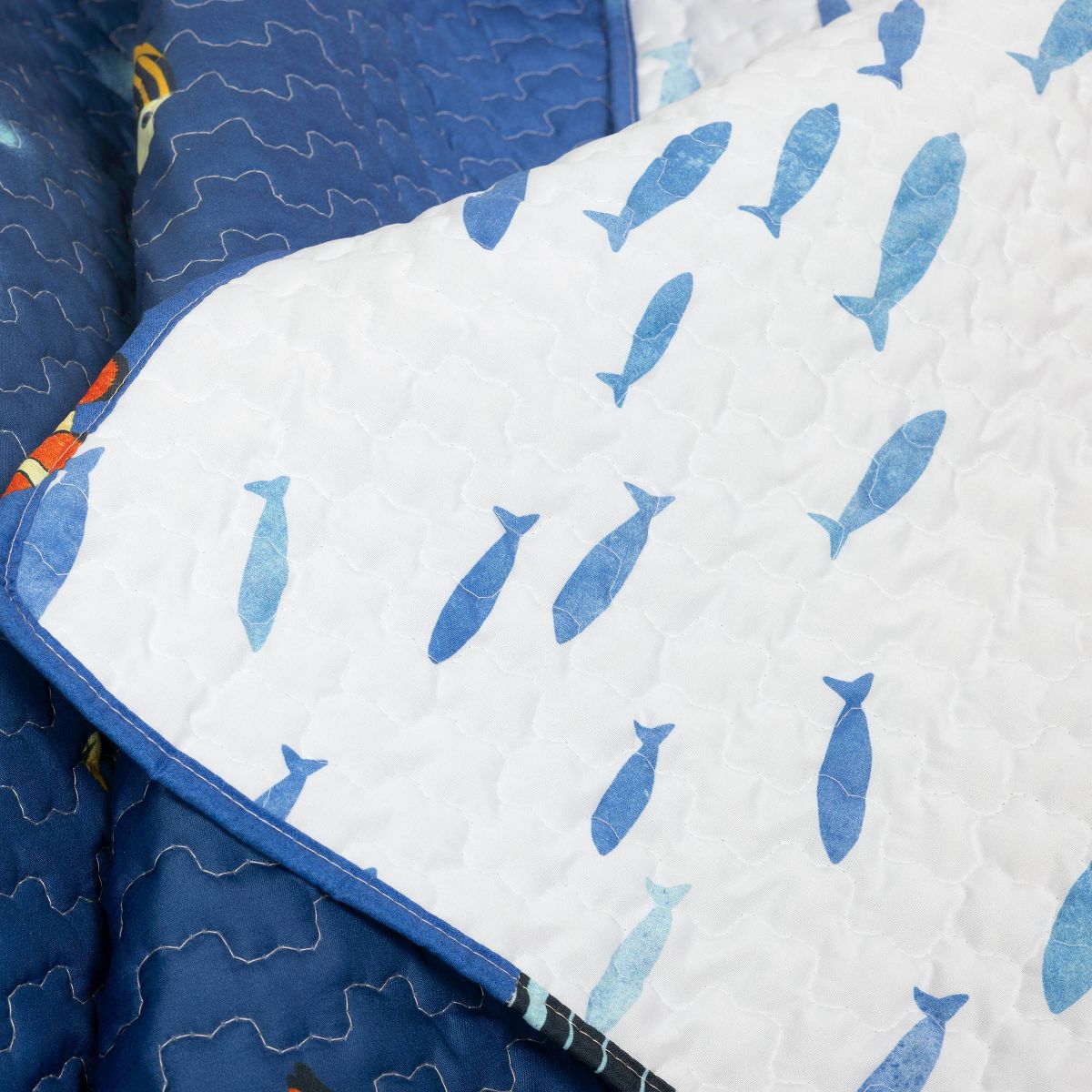 Twin 2pc Set Kids' Under The Sea Quilts Navy - Lush Décor: Kids Bedding Set, Ocean Theme, Reversible, OEKO-TEX Certified - thumbnail 3