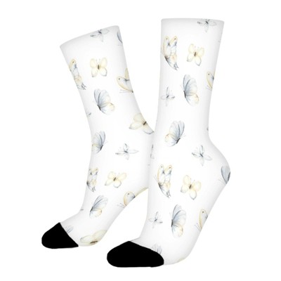 Gentle Butterflies Blue Women Printed Crew Socks Funny Funky Socks Soft Polyester Novelty Gifts for Artists Men
