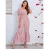 Whizmax Women's Summer Smocked Jumpsuits Casual Square Neck Short Sleeve High Waist Wide Leg Rompers with Pockets - 2 of 4