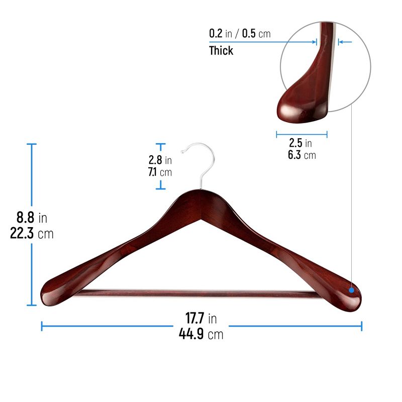 OSTO Wide-Shoulder Wooden Coat & Suit Hangers; Ultra-Strong Hanger with Non Slip, Grooved Pant Bar & Swivel Hook, 4 of 5