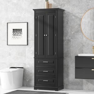 Freestanding Storage Cabinet, Cabinet with 2 Doors 3 Drawers Sturdy Storage Cabinet for Bathroom Kitchen Living Room - 1 of 4