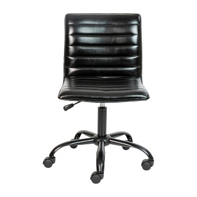 Black Vinyl Armless Ribbed Swivel Task Chair with Metal Base