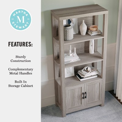 Martha Stewart 68" Gray Wood Shaker Bookcase with Storage Cabinet