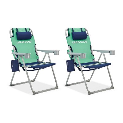2pk Backback Lawn Chairs with Silver Frame - Green - Life is Good