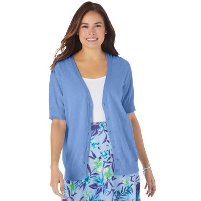 Woman Within Plus Size Lightweight Short Sleeve V-Neck Cardigan